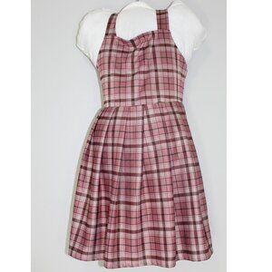 Ultra Flirt Sleeveless Jumper Dress - Pink & Brown Plaid - Size Small